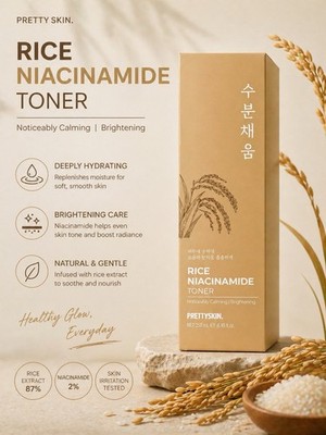 Pretty Skin Rice Niacinamide Toner 8.45 oz Brightening Hydrating Korean Skincare
