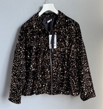 Giacca blouson paillettes oro nero donna taglia S M L XL 36 38 40 42