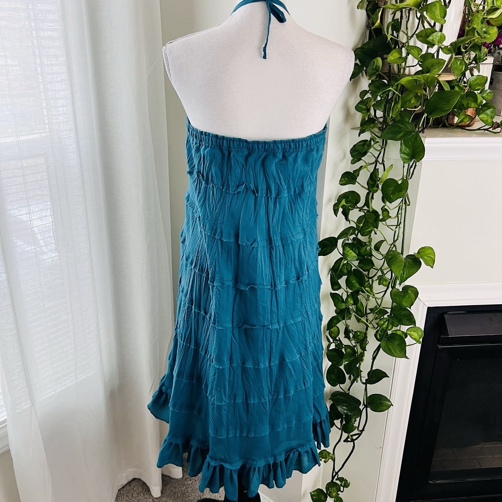 Biographie Blue Tiered Cotton Blend Flowy Island Beachy Sun Dress - Size XL