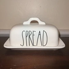 Rae Dunn Ceramic Butter Dish & Lid "Spread" Artisan Collection Magenta