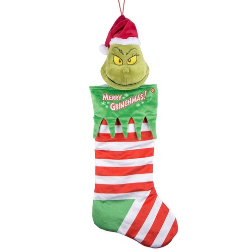 25" Animated Musical Big Head Grinch Christmas Stocking Holiday Hanging Decor - Picture 7 of 7