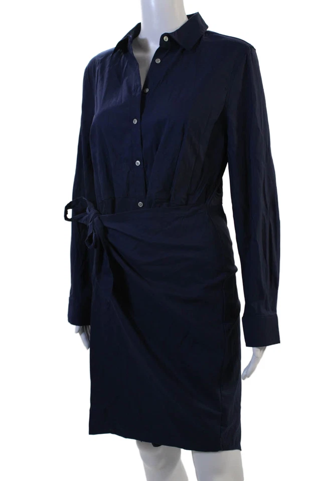 Untuckit Women Shirt Dress Dark Blue Long Sleeve Collared Knee-Length Size 10 - Image 2 of 4