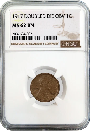 1917 1C Lincoln Wheat Cent DDO Doubled Die Obverse NGC MS62 BN Brown