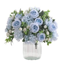 4 PCS Artificial Blue Peonies Fake Roses Floral Arrangements Centerpiece