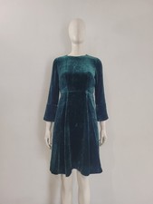 Hobbs Green Velvet Dress UK 10 EU 38 Midi Swing Flared Sleeves Party Work Event
