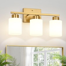 3-Light Bathroom Light Fixtures, Brushed Gold Vanity Light, Bathroom Vanity L...