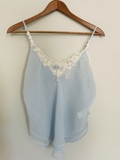 VTG Delicates Spaghetti Strap Lace Trim Layered Powder Blue Cami. Size Medium.