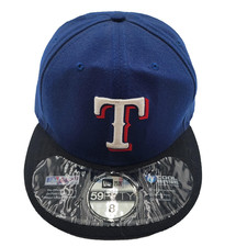 Texas Rangers Hat Cap Fitted Mens 8 Blue Black MLB Baseball Cool Base New Era