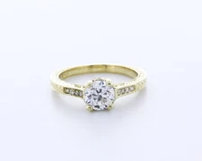 1.2CT Lab-Created Diamond D/VS1 Round Cut 14K Yellow Gold Vintage Accent Ring