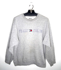 Vintage 90s Tommy Hilfiger Sweatshirt Large Mens Gray Crewneck Pullover Retro