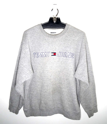 Vintage 90s Tommy Hilfiger Sweatshirt Large Mens Gray Crewneck Pullover Retro