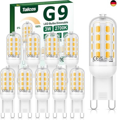 Tailcas G9 LED Dimmbar, Warmweiß 2700K G9 LED 10er Pack, 3W Ersetzt 30W Halogen 