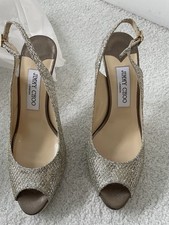 Jimmy Choo 'Nova' Champagne Glitter Slingback Pumps Size 38
