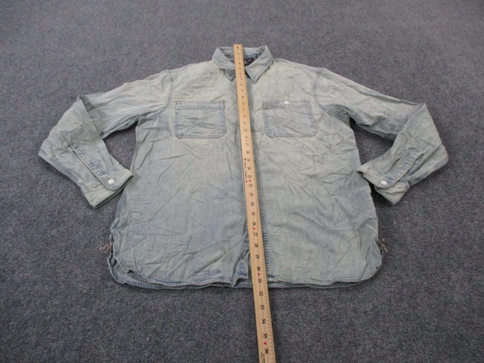 RRL Ralph Lauren Shirt Mens L Blue Denim Chambray Workshirt Double RL Indigo - Image 3 of 4