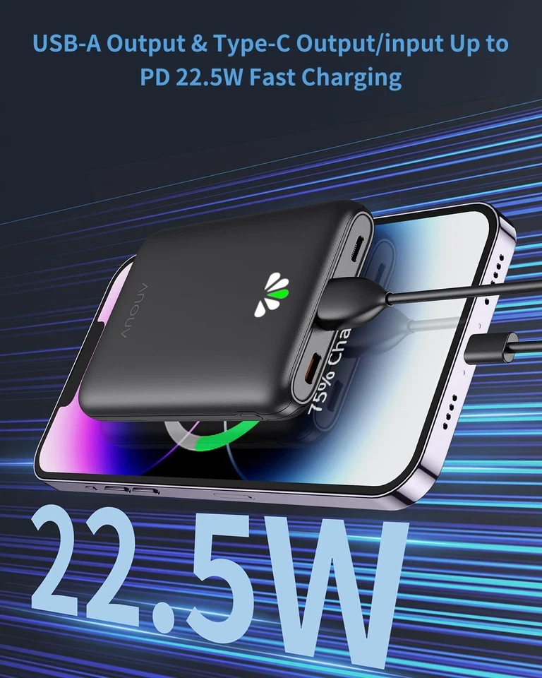 Mini Banco de Alimentación 10000mAh, 22.5W Carga Rápida Pequeño Cargador Portátil con PD... Foto 3 de 4