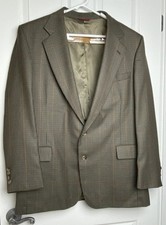 Jos A Bank 46L 100 Wool Blazer Sport Coat Olive Brown Houndstooth Plaid B37