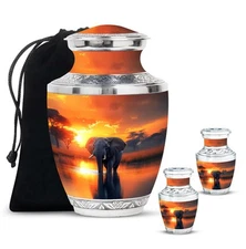 Elephant Ash Container 10Inch + 3Inch Set Of 2 Cremation Urns for Ashes