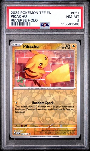 2024 Pokemon TEF EN Pikachu - Reverse Holo - PSA 8 (Aug 25)
