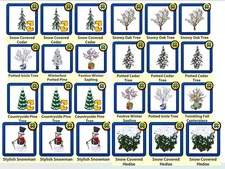 Webkinz Virtual  xmas trees, & snow covered leave note in reply to seller please