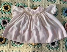 Vtg Cherubs 12 Months Baby Dress Pink Embroidered Flowers Lace Cottagecore