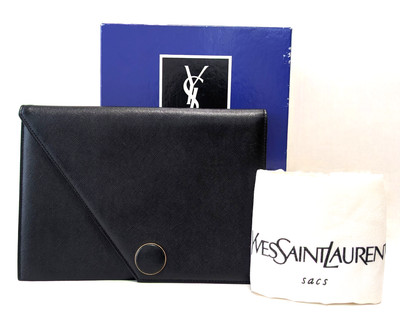 Yves Saint Laurent Clutch Bag Leather Black YSL Vintage