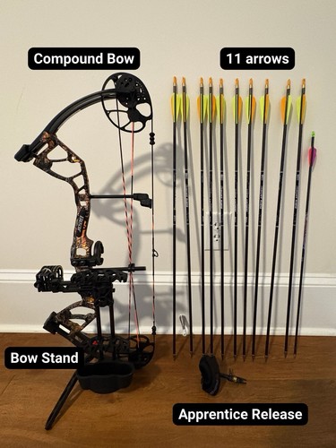 Compound Bow Archery Package — w/ Bow Stand, Bow Release, Arrow Rest, Scope
