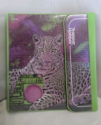 Retro Trapper Keeper Binder School Folio Folder Tiger & Boom Box Purple Green