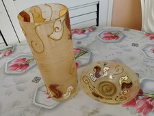 VASO FIORI CENTROTAVOLA PORTABONBON PF CATANIA VETRO DECORATO LAVORATO A MANO