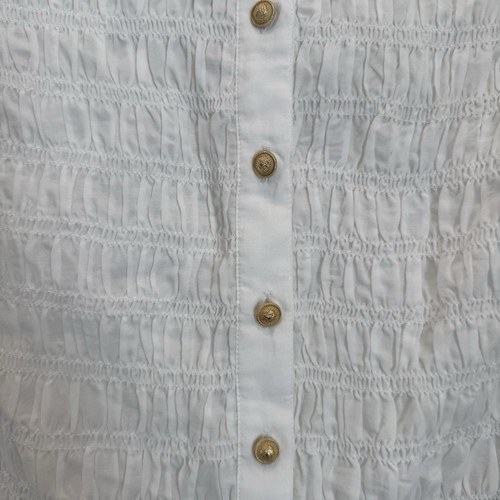 Smocked button-up shirt in cotton-blend voile white preppy money sz M - Picture 6 of 10