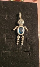 Birthstone Charm Boy Children Blue Rhinestone 925 Sterling Silver 1 1/8"