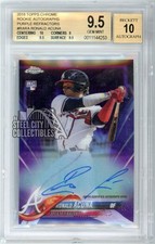 Ronald Acuna Jr 2018 Topps Chrome Purple Rookie Auto Card #RA-RA 212/250 BGS 9.5. rookie card picture