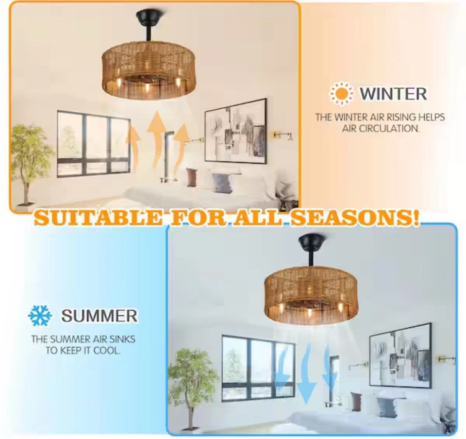 Cora 20 in. Indoor Brown Rattan Wicker Scandi-Style Ceiling Fan with Lights, Zen - Image 2 of 4