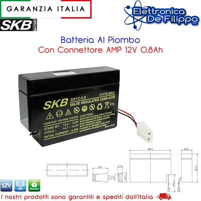 Batteria SKB Al Piombo Ricaricabile 12V 0,8Ah Per Sistemi Di Emergenza