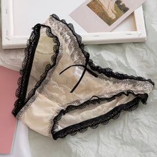 Japanese Cute Girls Sheer Panties Briefs Mesh Bow Low Waist Underwear Underpants