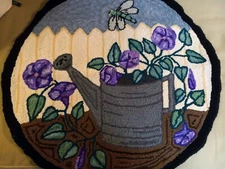 Antique Vintage Primative Hooked Rug Floral 26 In Round