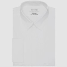  89 Calvin Klein Men's Regular-Fit White Stretch Dress Shirt Size 17-17.5 34/35