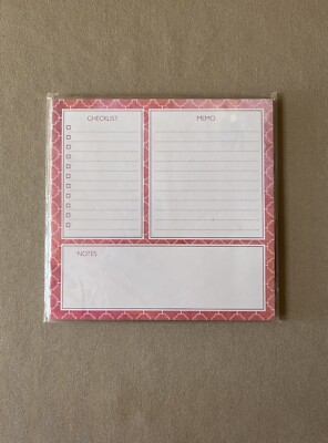 60 Sheet Pink Lined Checklist, Memo & Notes Pad~6 3/4  X 6 3/4 , New In Package!