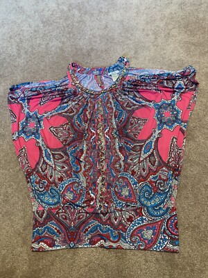 Vintage Cache Pink Pattern W  Gold Chain sleeveless Shirt Medium keyhole back