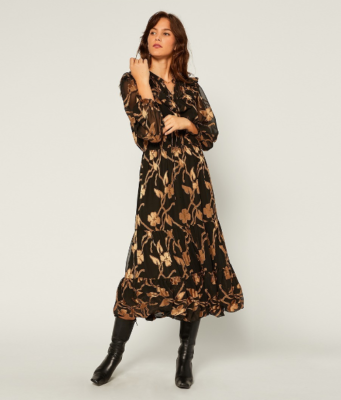 floral jacquard midi dress ASOS LUXE Jacquard Midi Dress with full skirt in Blue floral-Multi