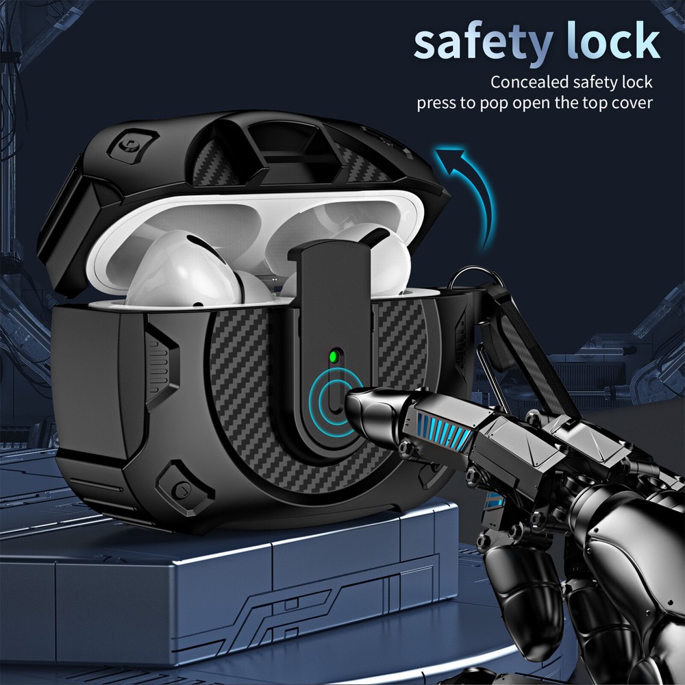 For AirPods 4/3/2 Gen Pro 2 Case Heavy Duty Armor Protective Cover + Secure Lock