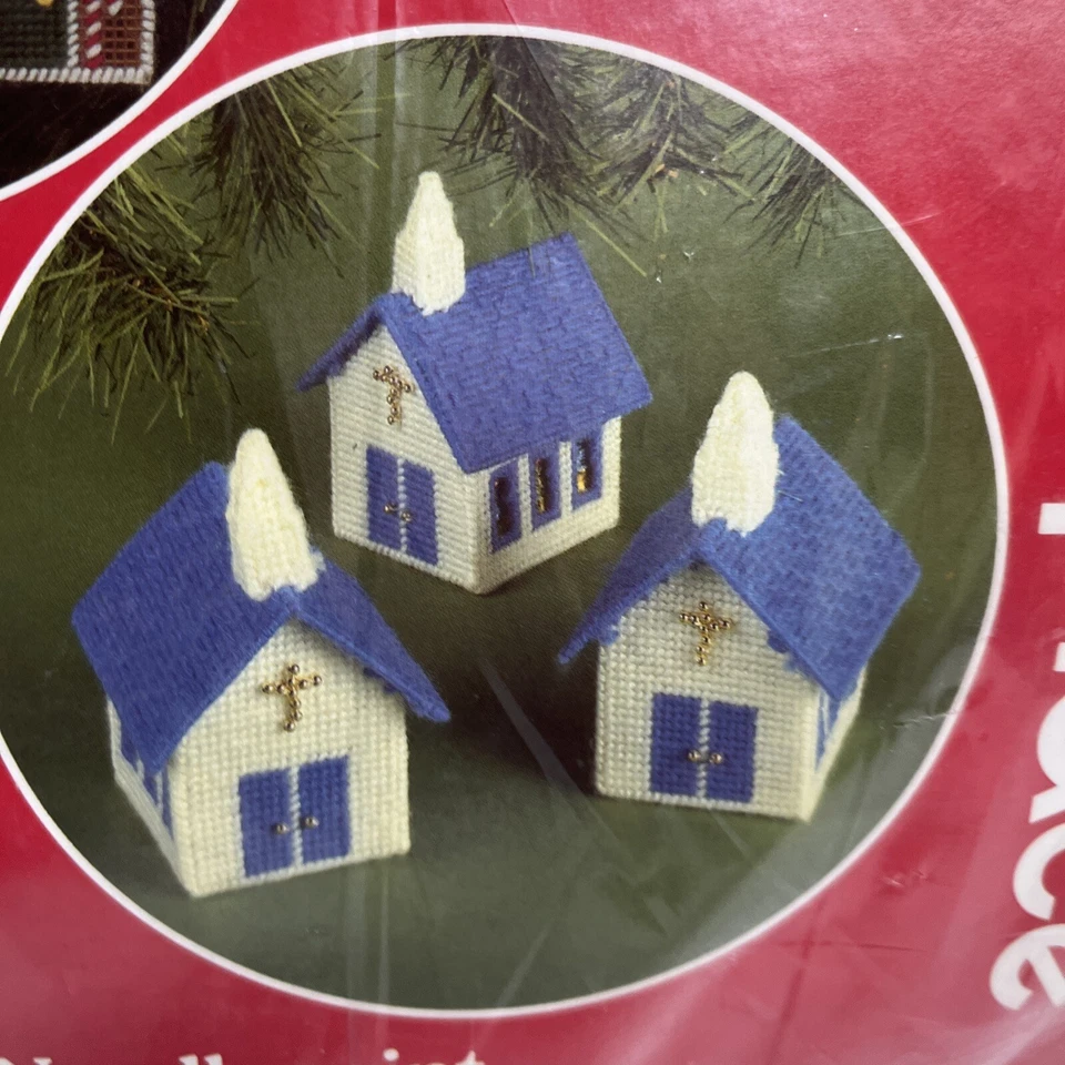 De colección Mary Maxim Mini Iglesia Adornos Punta Aguja # 27405 Kit Nuevo Sellado Foto 2 de 4