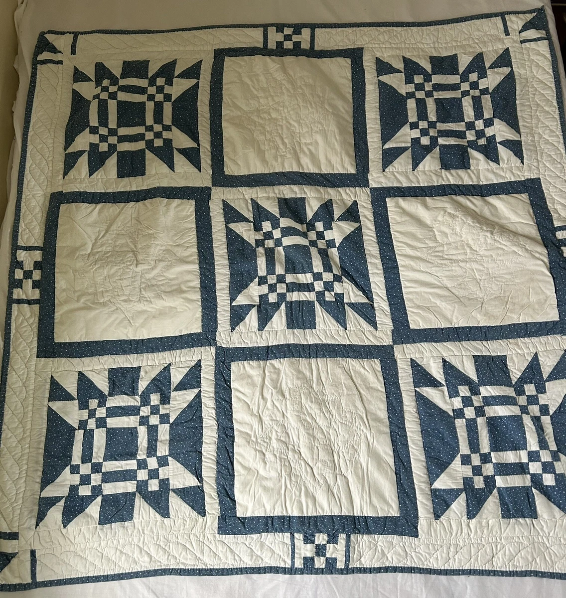 Beautiful Blue White Quilt Hand Made Quilted Lap Throw 52 x 51