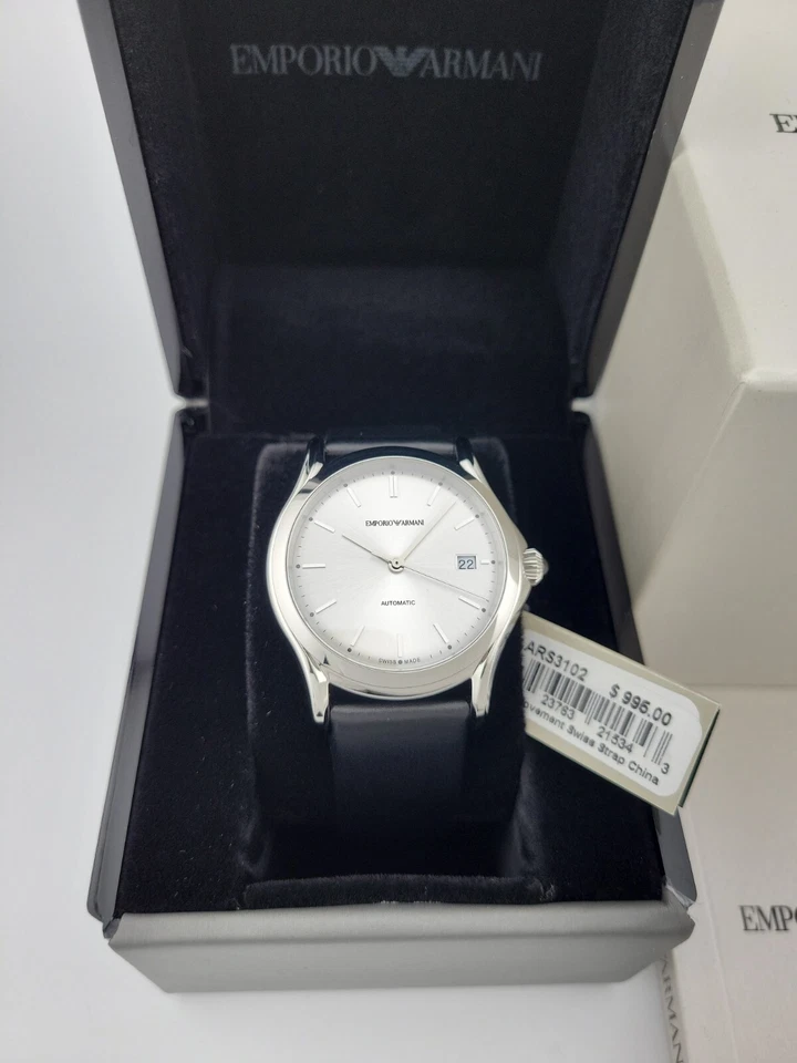 Precio de venta sugerido por el fabricante $995 | Reloj de cuero clásico con esfera plateada Emporio Armani para hombre - ARS3102 Foto 3 de 4