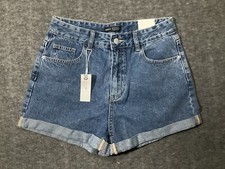 Shein Denim Shorts Rolled Hem Size 30 Womens Blue High Rise New