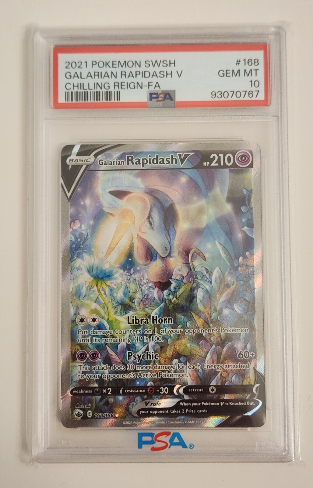 PSA 10 Galarian Rapidash V Alt Art 168/198 Chilling Reign Pokemon 2021