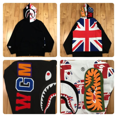 BAPE Union Jack Shark full zip Hoodie a bathing ape UK Black Size