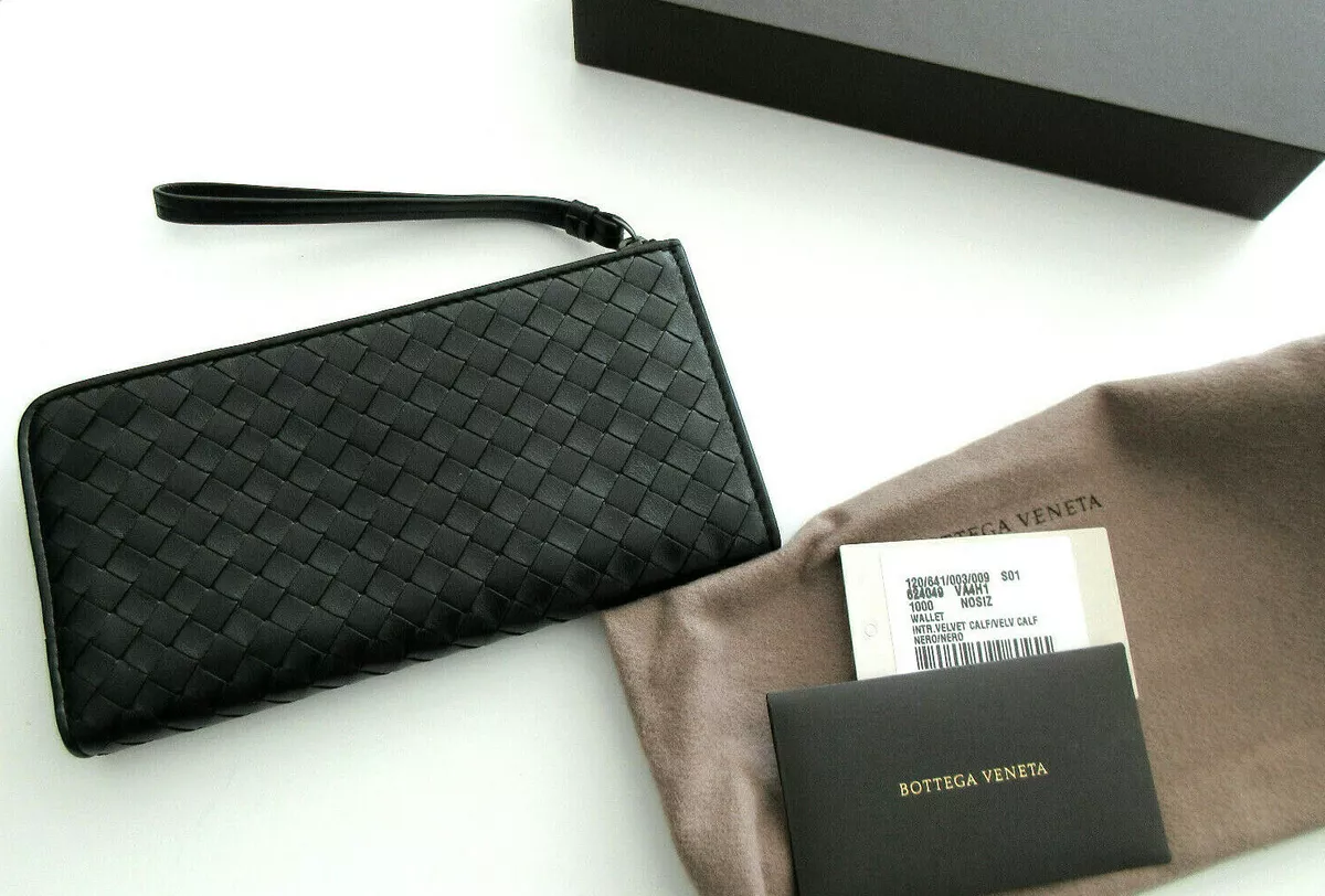 Black Bottega Veneta Intrecciato Zip Around Wallet