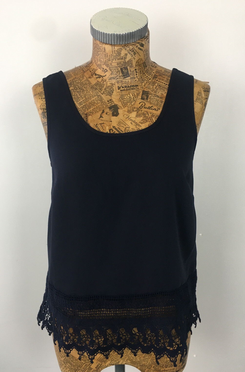 SAVIDA VEST TOP 8 French Navy Crochet Lace Trim Summer Tank Top NEW BNWOT