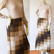 1970s Lurex Glitter Knit Maxi Dress Gold Brown Checkerboard Geometric Long Sleev