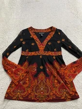 INC International Concepts Women Sheer Lace Long Sleeve Blouse Multicolor Size S